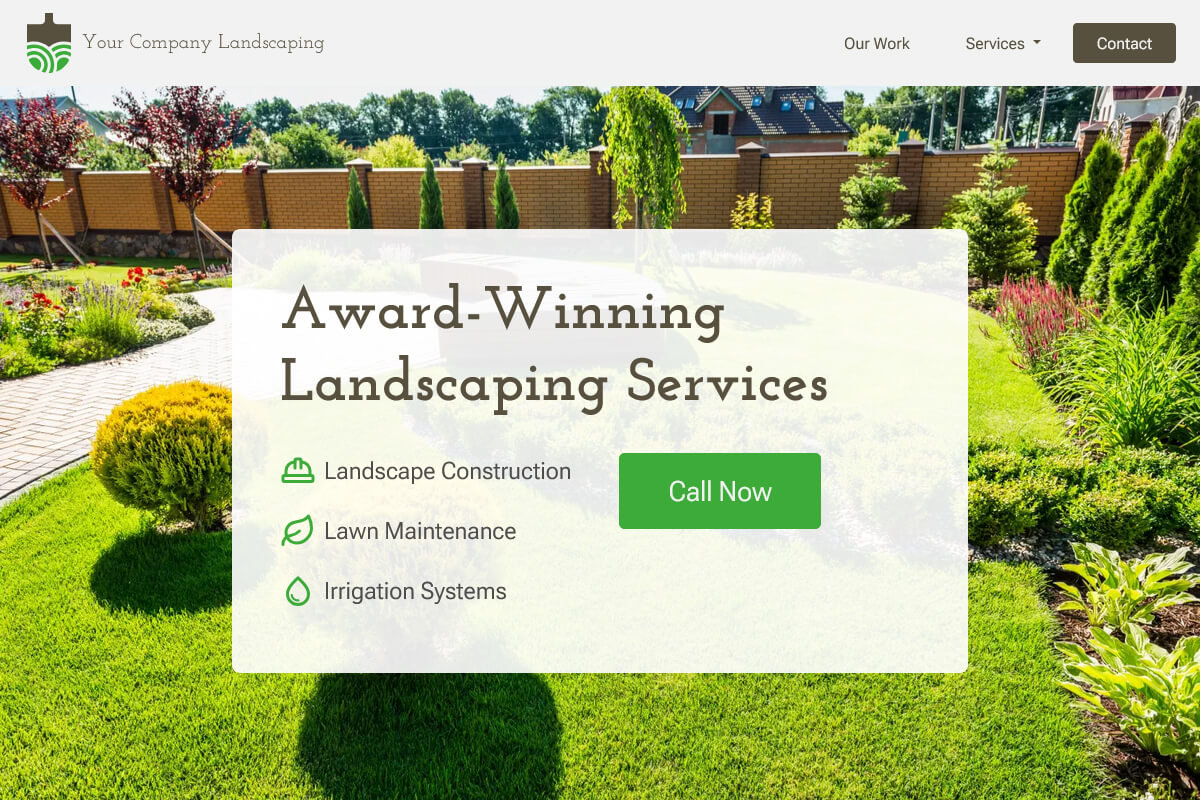 Desktop version of the demo Landscaping Company website